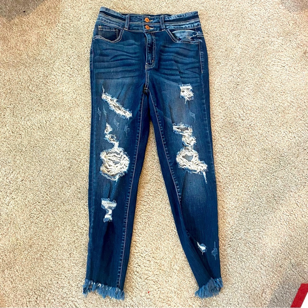 KanCan Signature Estilo Dark Wash Distressed Faded Skinny Jeans Size 28